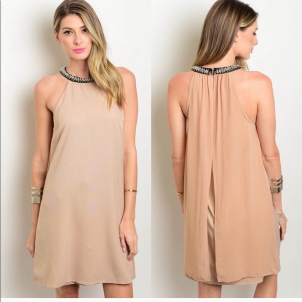 Champagne  Bling Collar, Sleeveless Dress